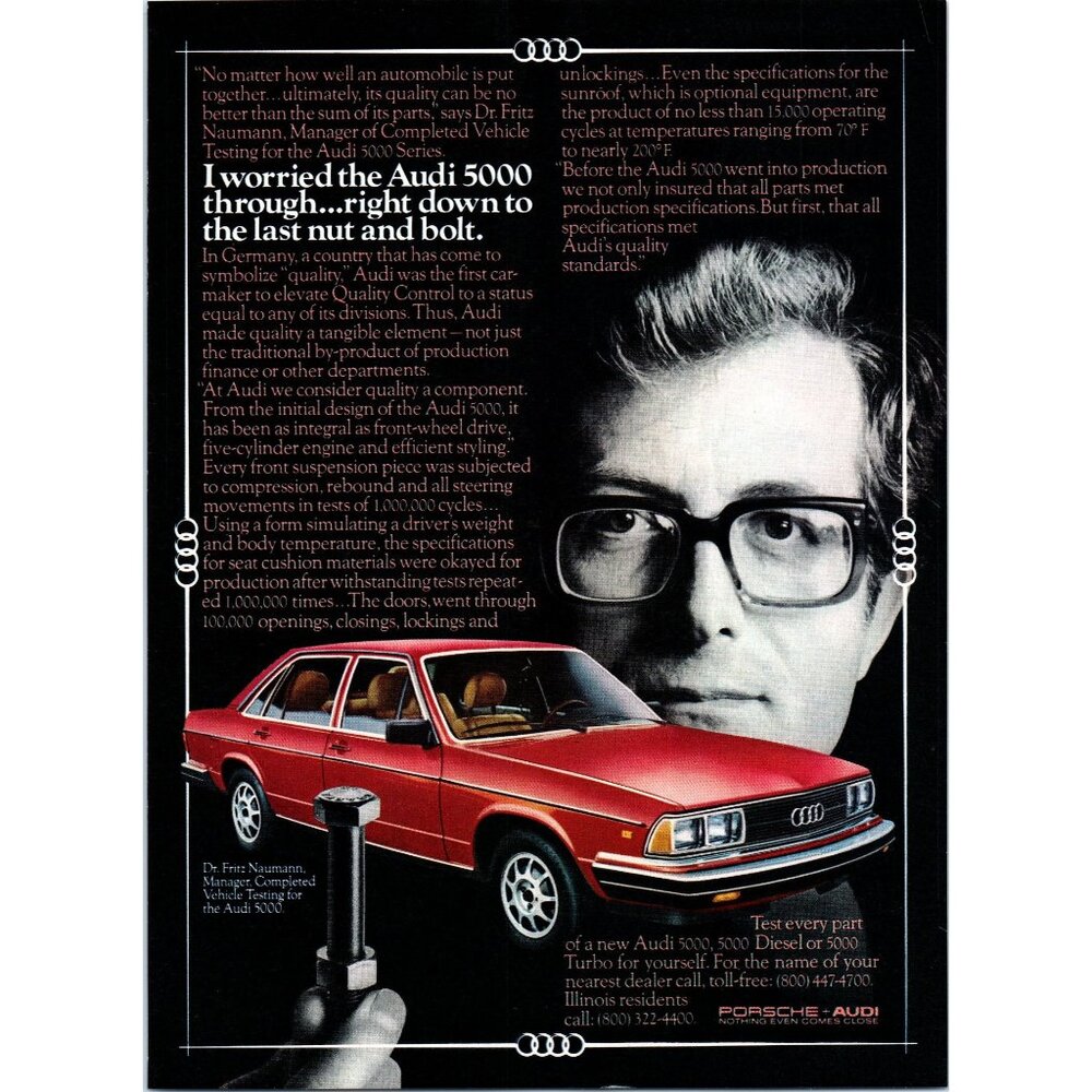 1981 Audi 5000 Luxury Sports Sedan Vintage Print Ad German Car Wall 80s Wall Art